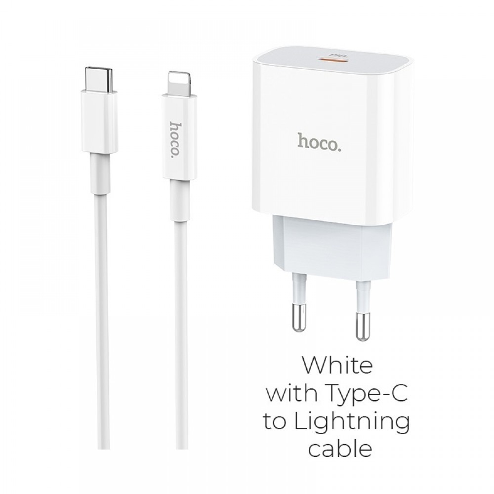 HOCO Caricabatterie 18W PD 3.0 con cavo Type-C to Lightning - White - C76A HOCO Caricabatterie 18W PD 3.0 con cavo Type-C to Lightning - White - C76A